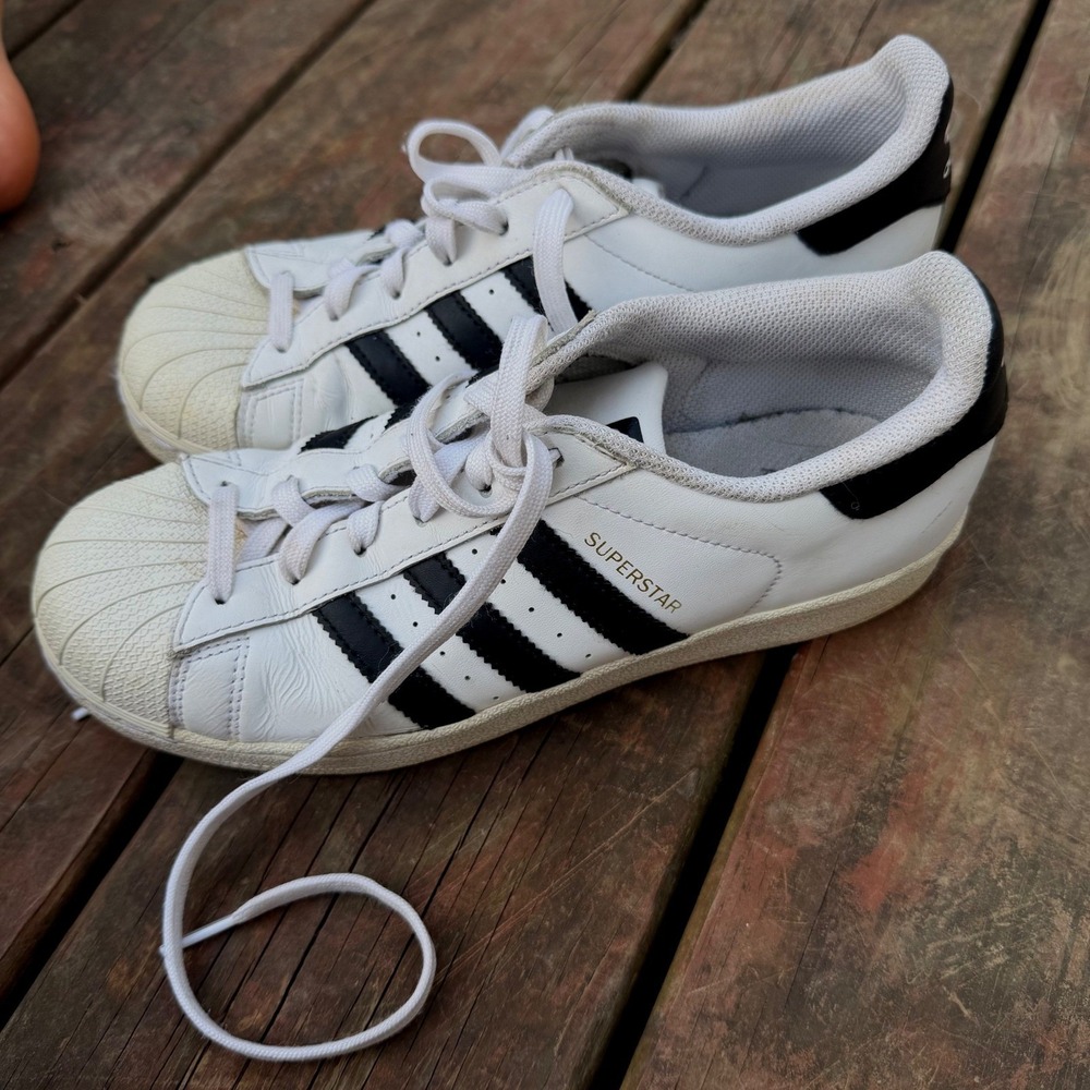 Adidas Superstar White Black Leather Shell Toe Sneakers C77154 Womens Size 6